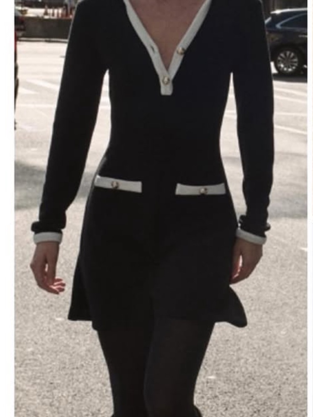 Zara Black Long-Sleeve Mini Dress with White Trim